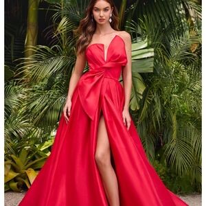 Elegant Strapless Red Evening Dress